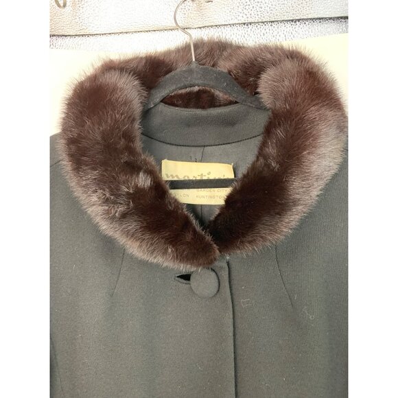 Vintage 50s Monarch for Martins Wool Blend Coat With Mink Fur Collar Black 7744 - Picture 2 of 9